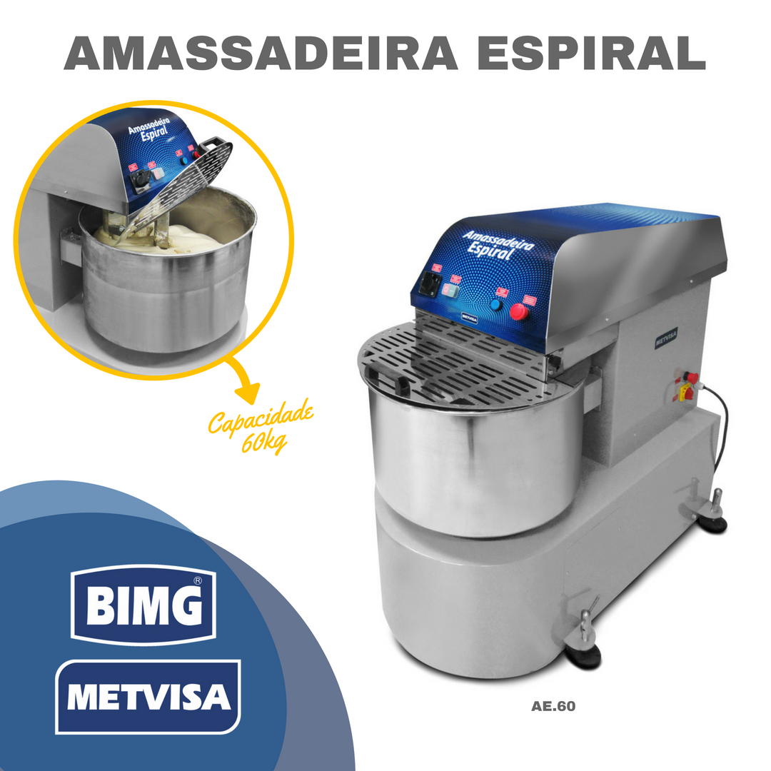 Amassadeira Espiral Industrial 60 Kg Metvisa 2,5/4 CV 2