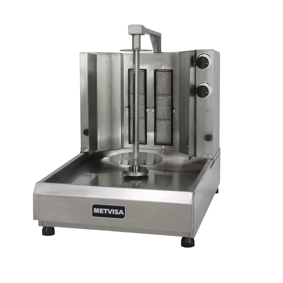 Assador de Churrasco Grego / Kebab / Shawarma Á Gás Metvisa 2 Queimadores Espeto Rotativo Gabinete Inox - Acge2