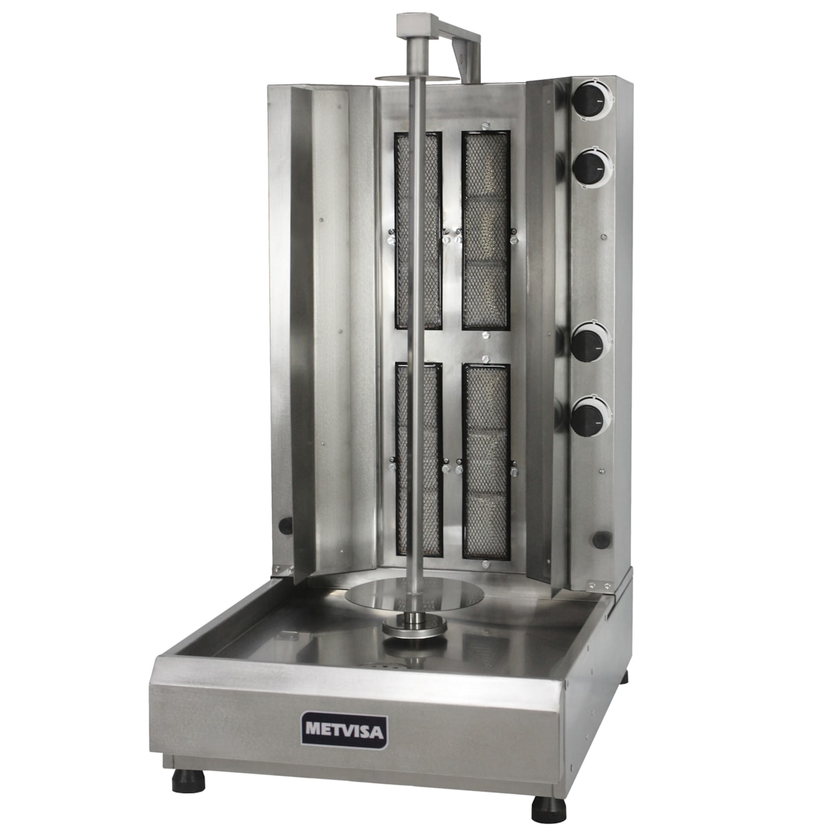 Assador de Churrasco Grego / Kebab / Shawarma á gás Metvisa 4 Queimadores Espeto Rotativo Gabinete Inox - ACGE4
