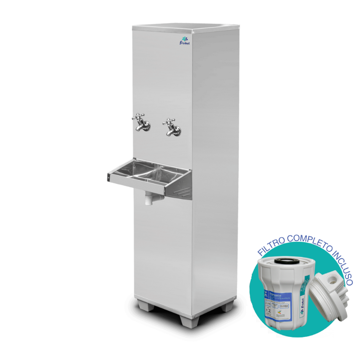 Bebedouro Frisbel 25 Litros Coluna Inox 2 Torneiras Gelada Acompanha Filtro RA025