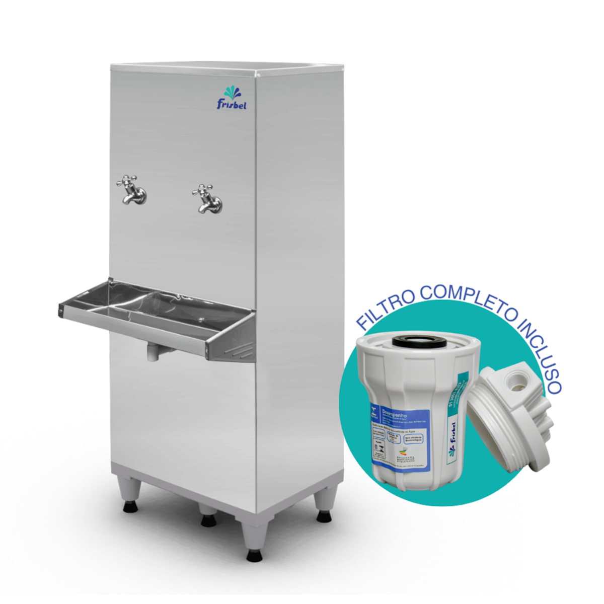 Bebedouro Frisbel 50 Litros Coluna Inox 2 Torneiras Gelada Acompanha Filtro RA050