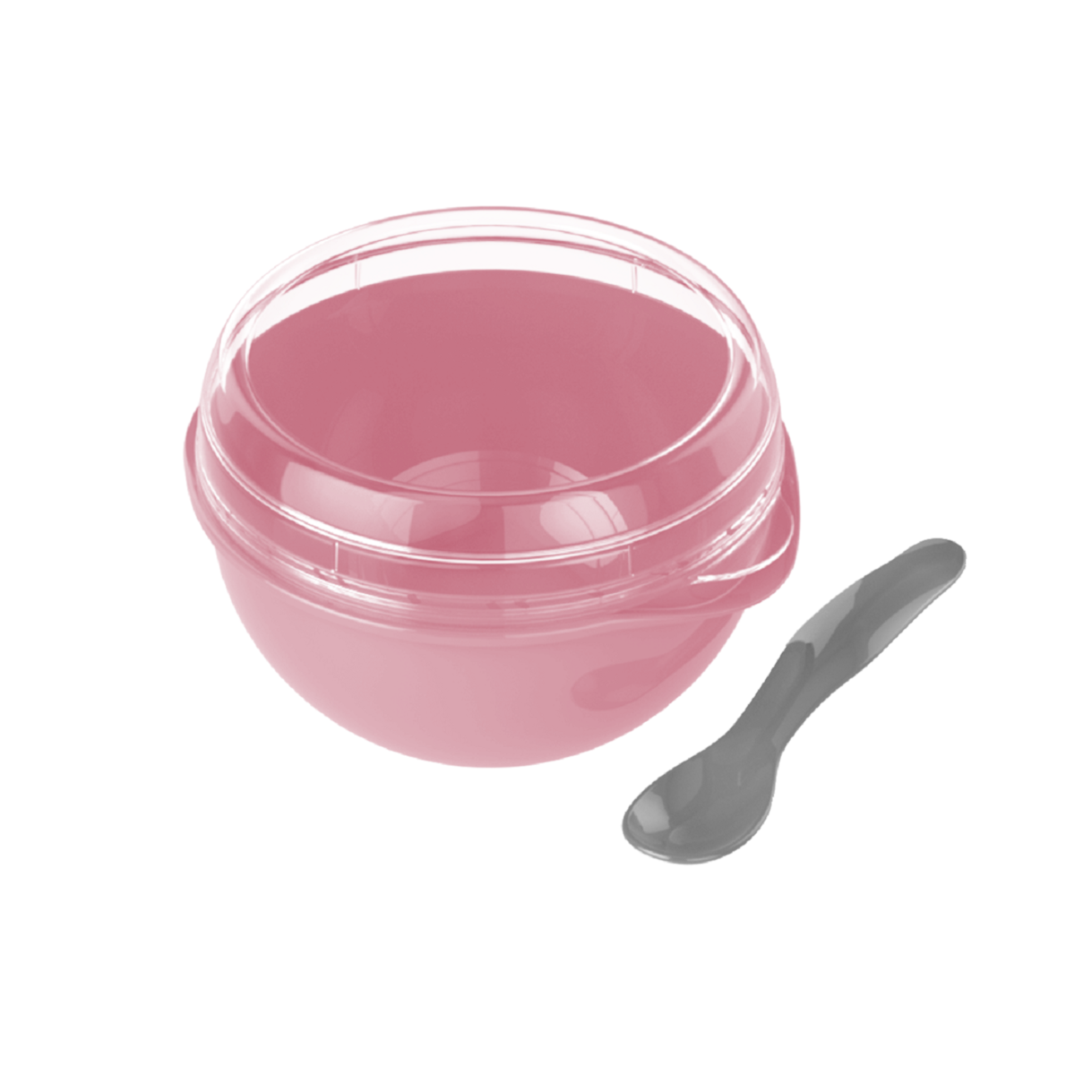 Bowl Com Tampa e Colher Plástica Rosa 500ml Livre de BPA Plasvale