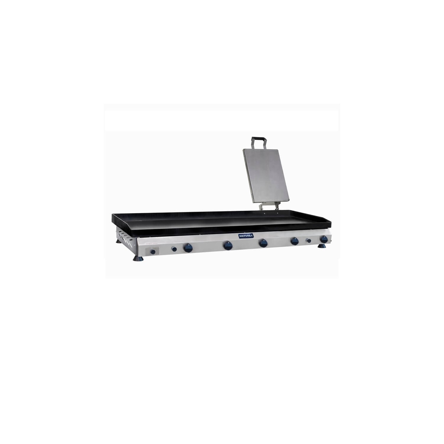 Chapa de Lanche Profissional Com Prensador Metvisa 1,2Metros a gás 6,35mm Espessura 5 Queimadores Gabinete Inox CFGP12