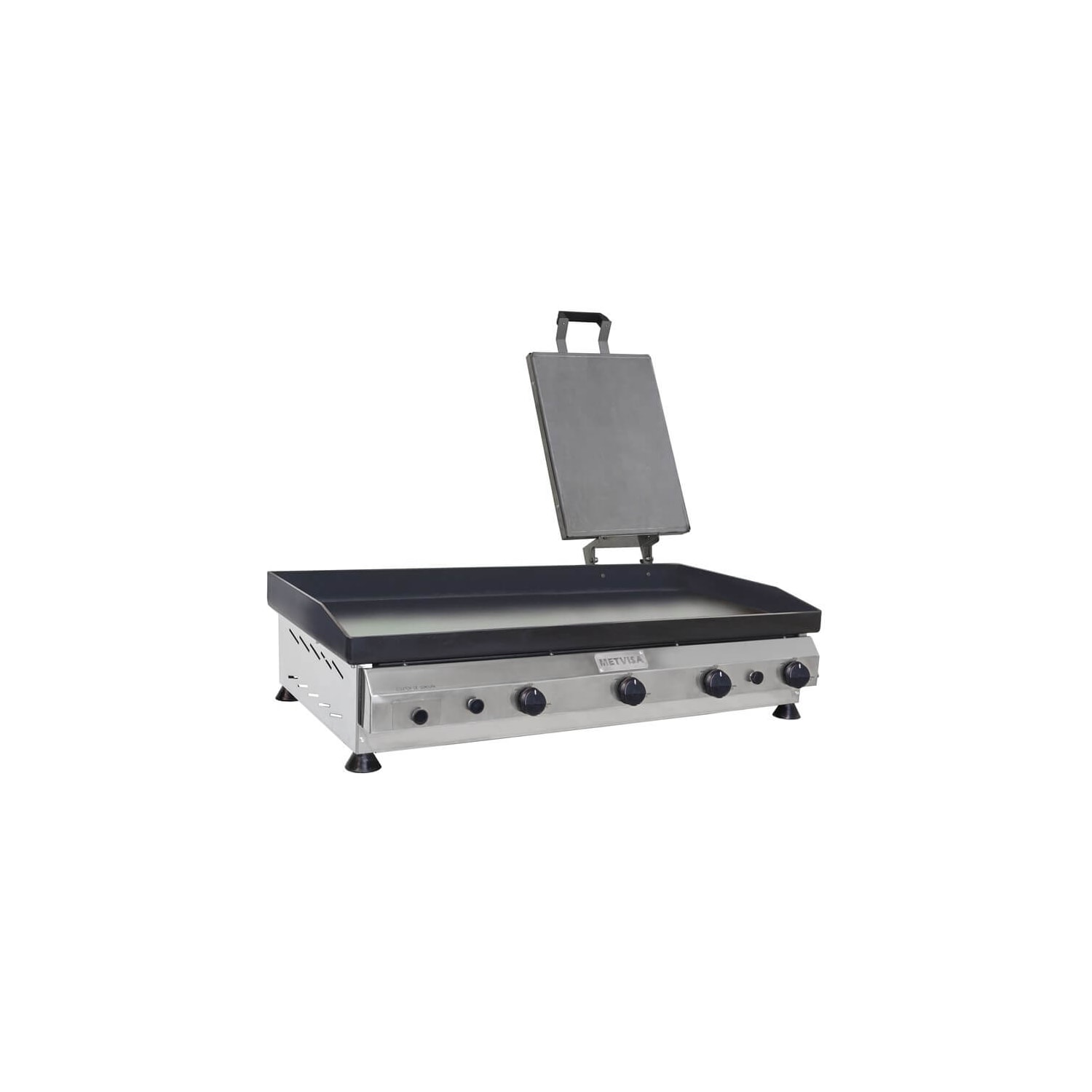 Chapa de Lanche Profissional Com Prensador Metvisa 100 Cm a gás 4,25mm Espessura 4 Queimadores Gabinete Inox CFGPL10