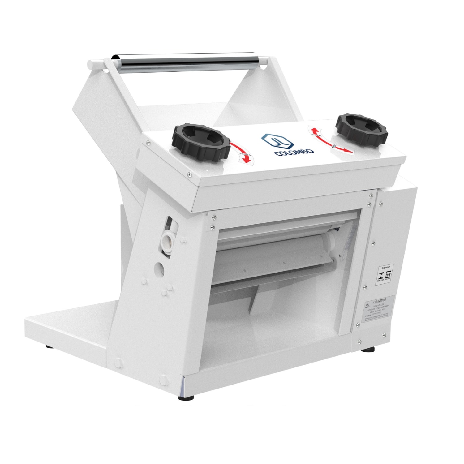 Cilindro Elétrico de Massas JL Colombo 30cm com Estrutura em Aço Carbono com Pintura Epóxi e Roletes em Aço Inox – Bivolt