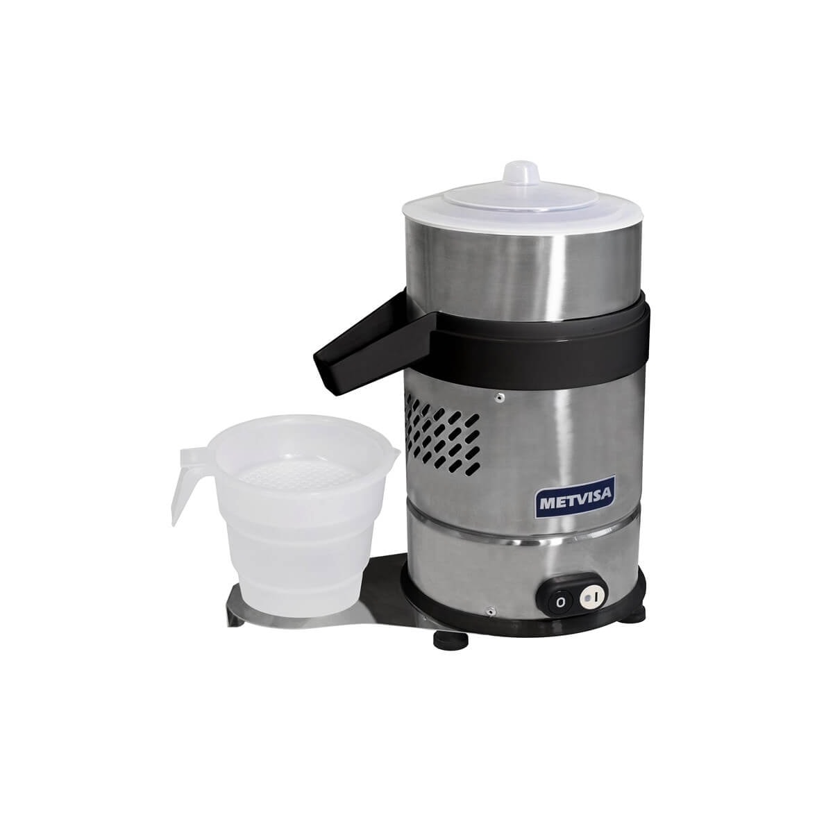 Espremedor Industrial Extrator Suco de Laranja e Limão Metvisa 0,25CV Com Suporete Gabinete em Inox ESSP