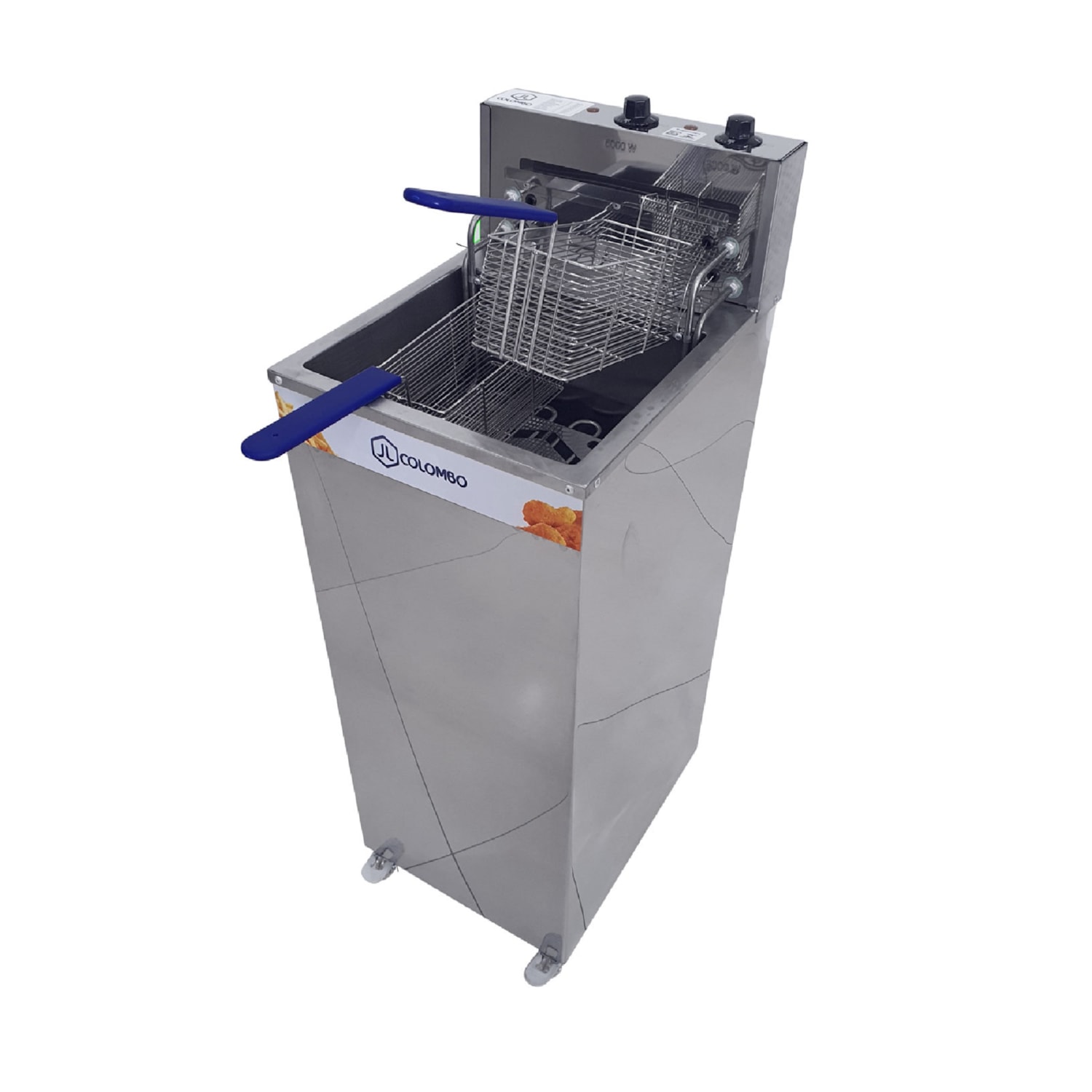Fritadeira Elétrica Industrial Água e Óleo JL Colombo 18 Litros 5000W com Gabinete em Aço Inox