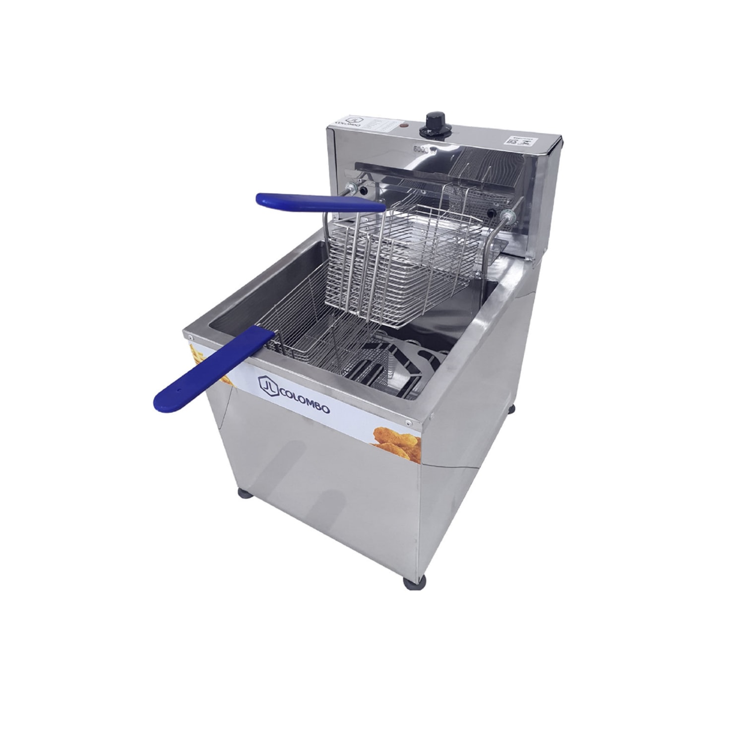 Fritadeira Elétrica Industrial Água e Óleo JL Colombo 18 Litros de Mesa 5.000W com Gabinete em Aço Inox - 220V