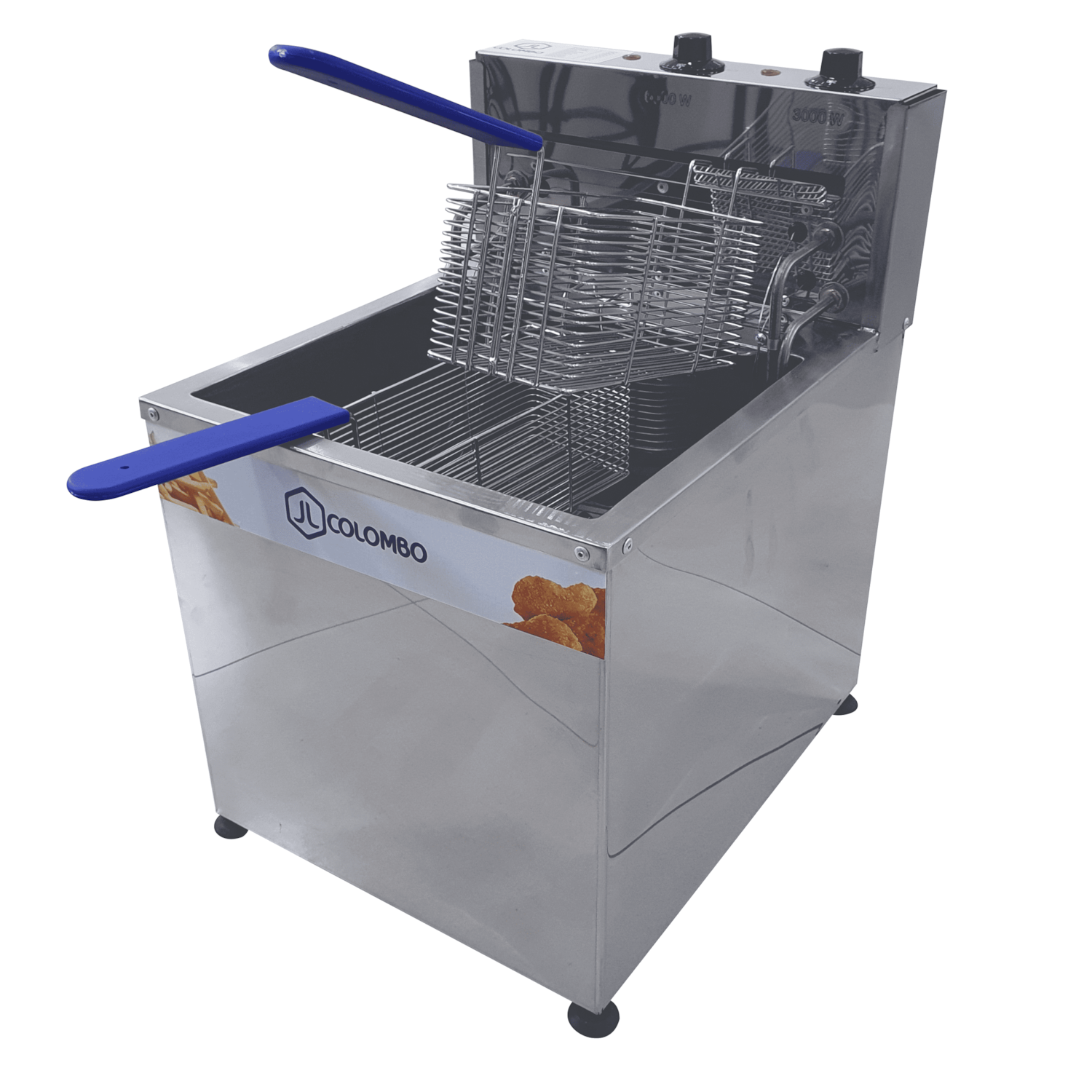 Fritadeira Elétrica Industrial Água e Óleo JL Colombo 18 Litros de Mesa 8.000W com Gabinete em Aço Inox - 220V