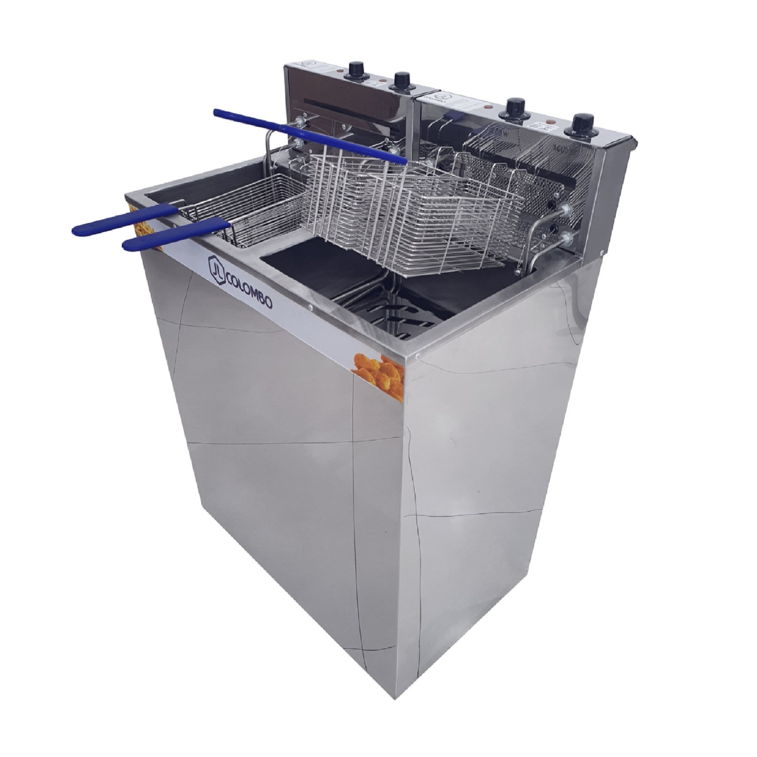 Fritadeira Elétrica Industrial Água e Óleo JL Colombo 2 Cubas de 18 Litros e 5000W Cada com Gabinete em Aço Inox - 220V