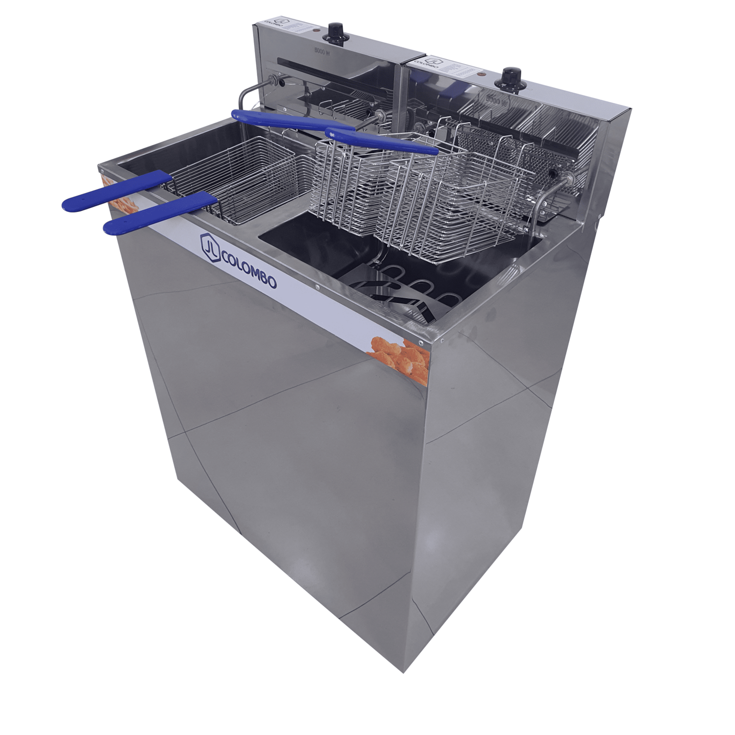 Fritadeira Elétrica Industrial Água e Óleo JL Colombo 2 Cubas de 18 Litros e 5000W Cada com Gabinete em Aço Inox - 220V