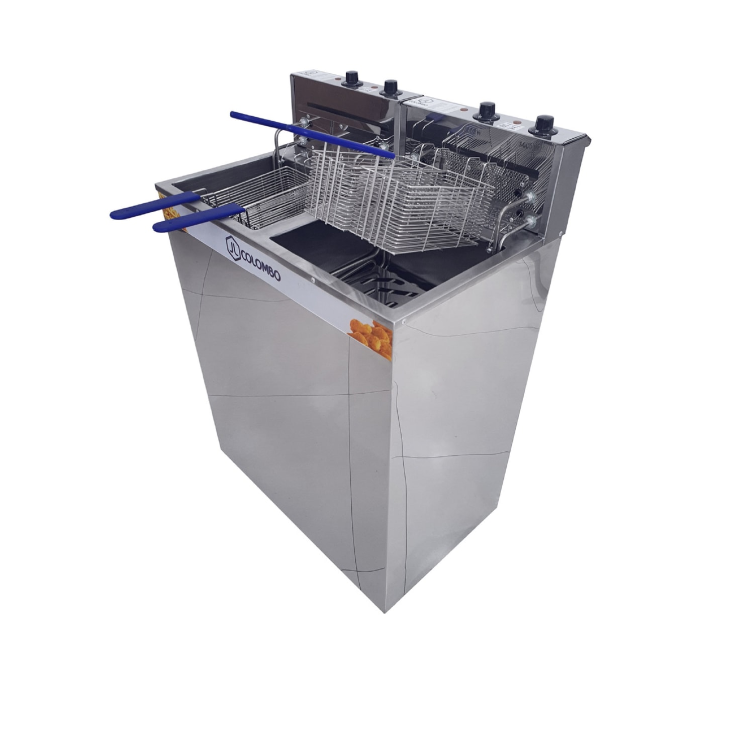Fritadeira Elétrica Industrial Água e Óleo JL Colombo 2 Cubas de 18 Litros e 8.000W Cada com Gabinete em Aço Inox - 220V