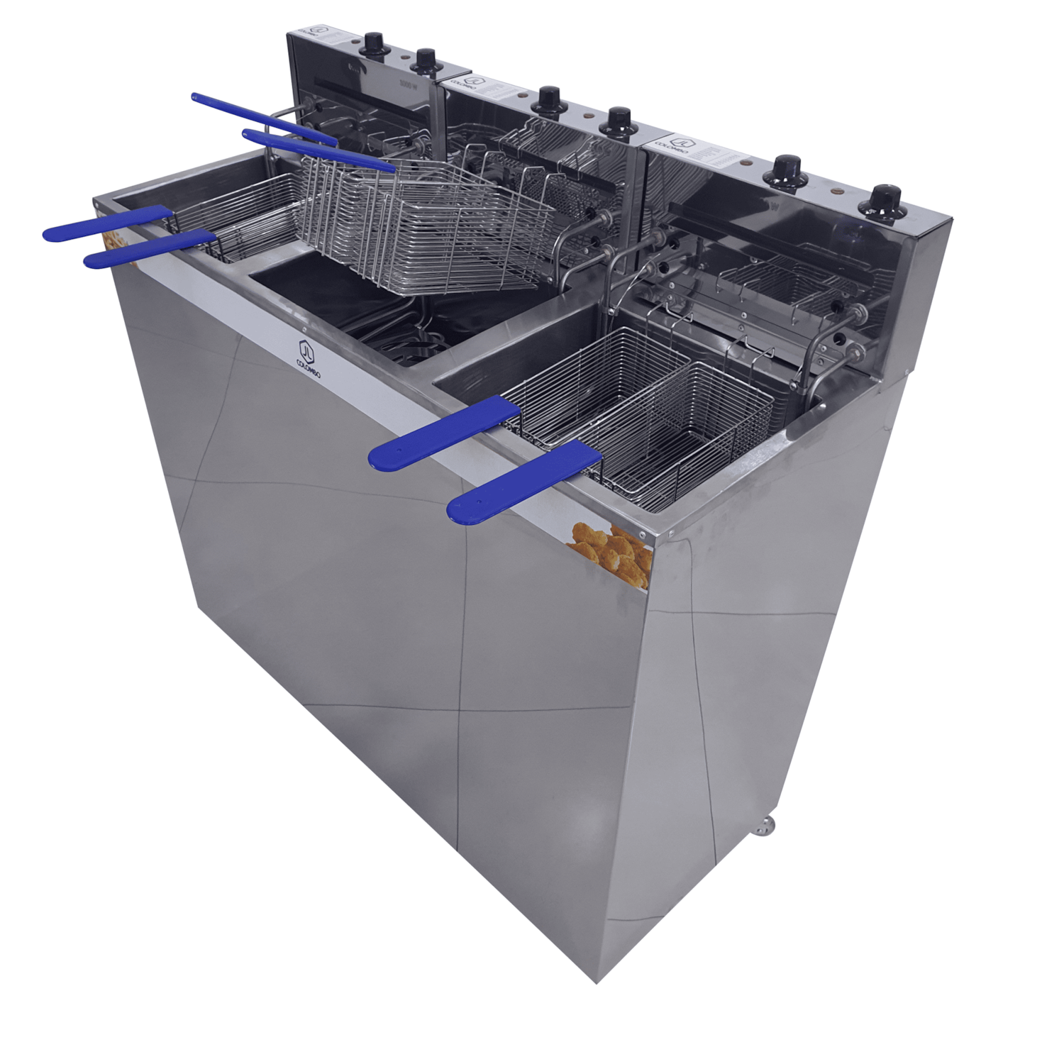 Fritadeira Elétrica Industrial Água e Óleo JL Colombo 3 Cubas de 18 Litros e 8.000W Cada com Gabinete em Aço Inox - 220V