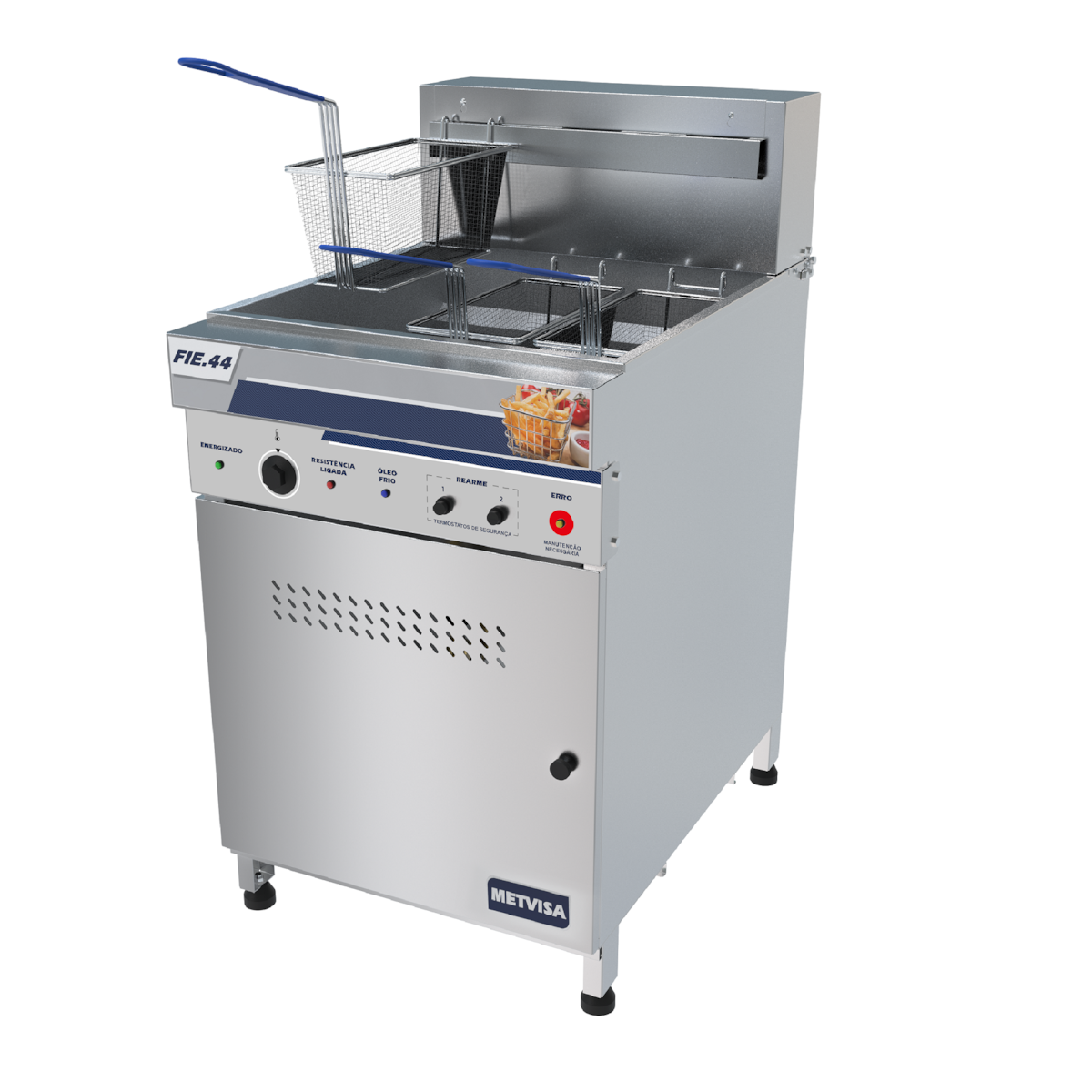 Fritadeira Eletrica Industrial Metvisa 44 Litros Agua E Oleo 18.000w 2 Termostatos Gabinete Em Inox Trifásico -Fie44M