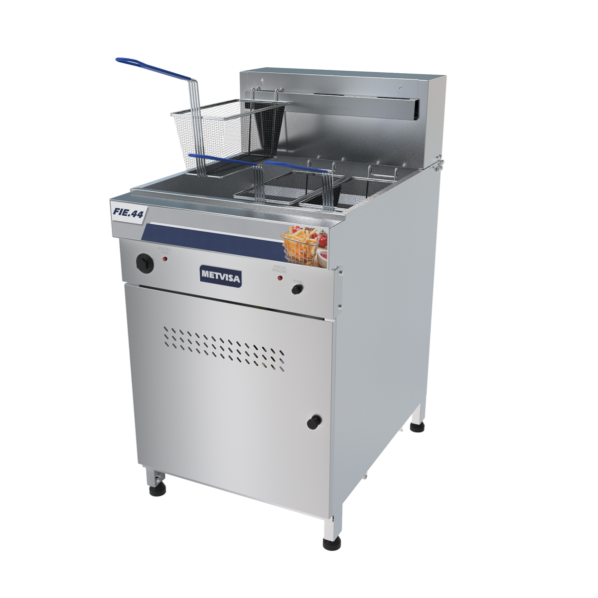 Fritadeira Elétrica Industrial Metvisa 44 Litros Agua e Oleo 18.000W em Inox Trifásico -Fie44