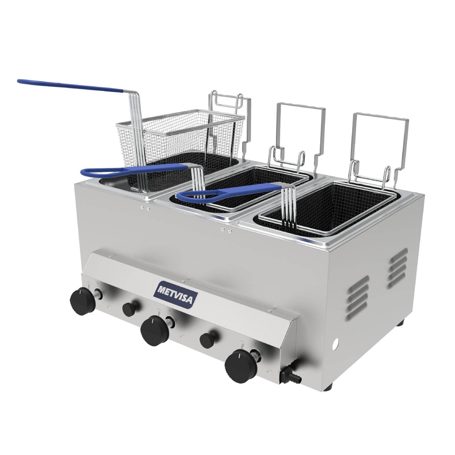Fritadeira Industrial a Gás Metvisa 3 Cubas 3 Litros (cada) 3 Queimadores em Inox FG3T