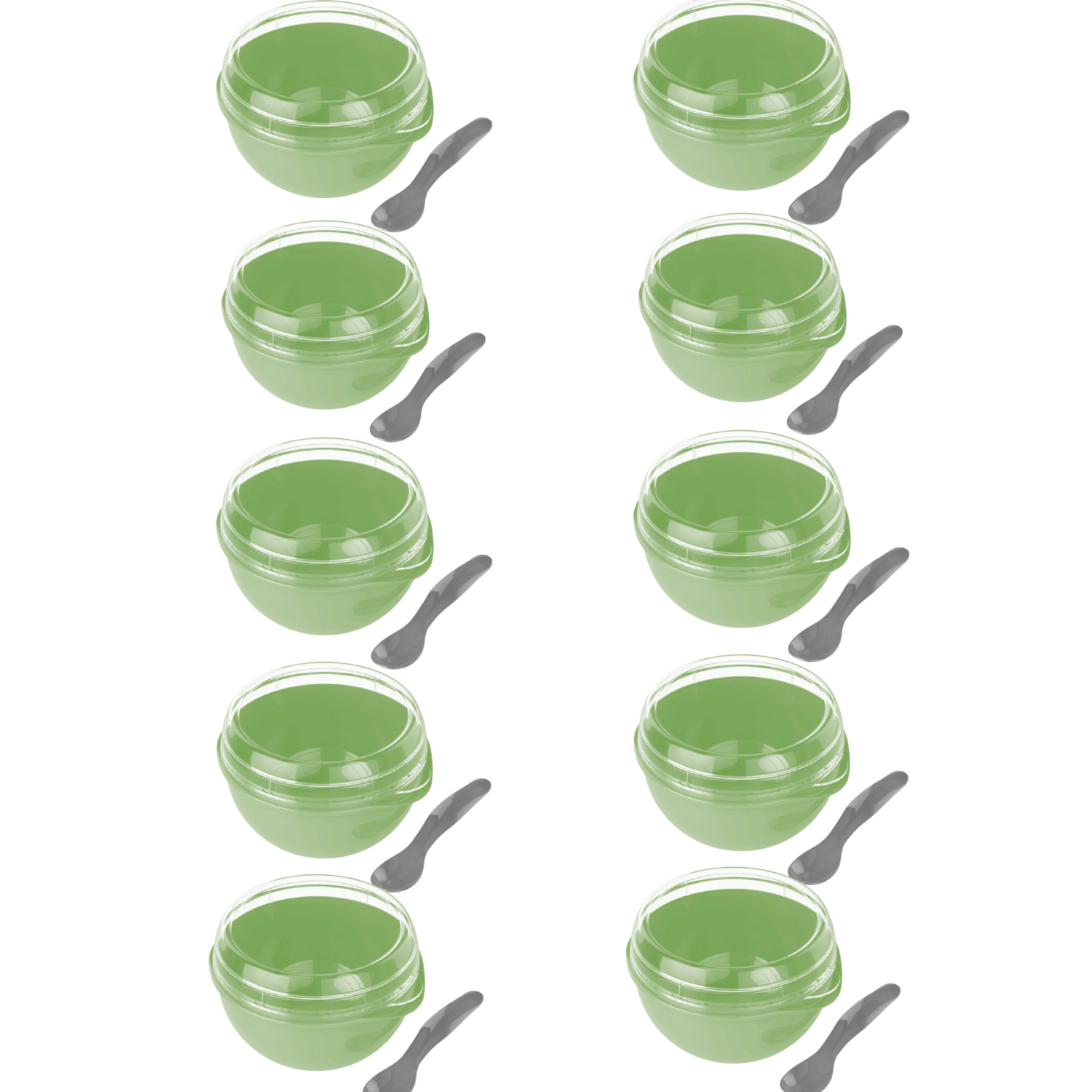 Kit 10 Bowl Com Tampa e Colher Plástica Verde 500ml Livre de BPA Plasvale
