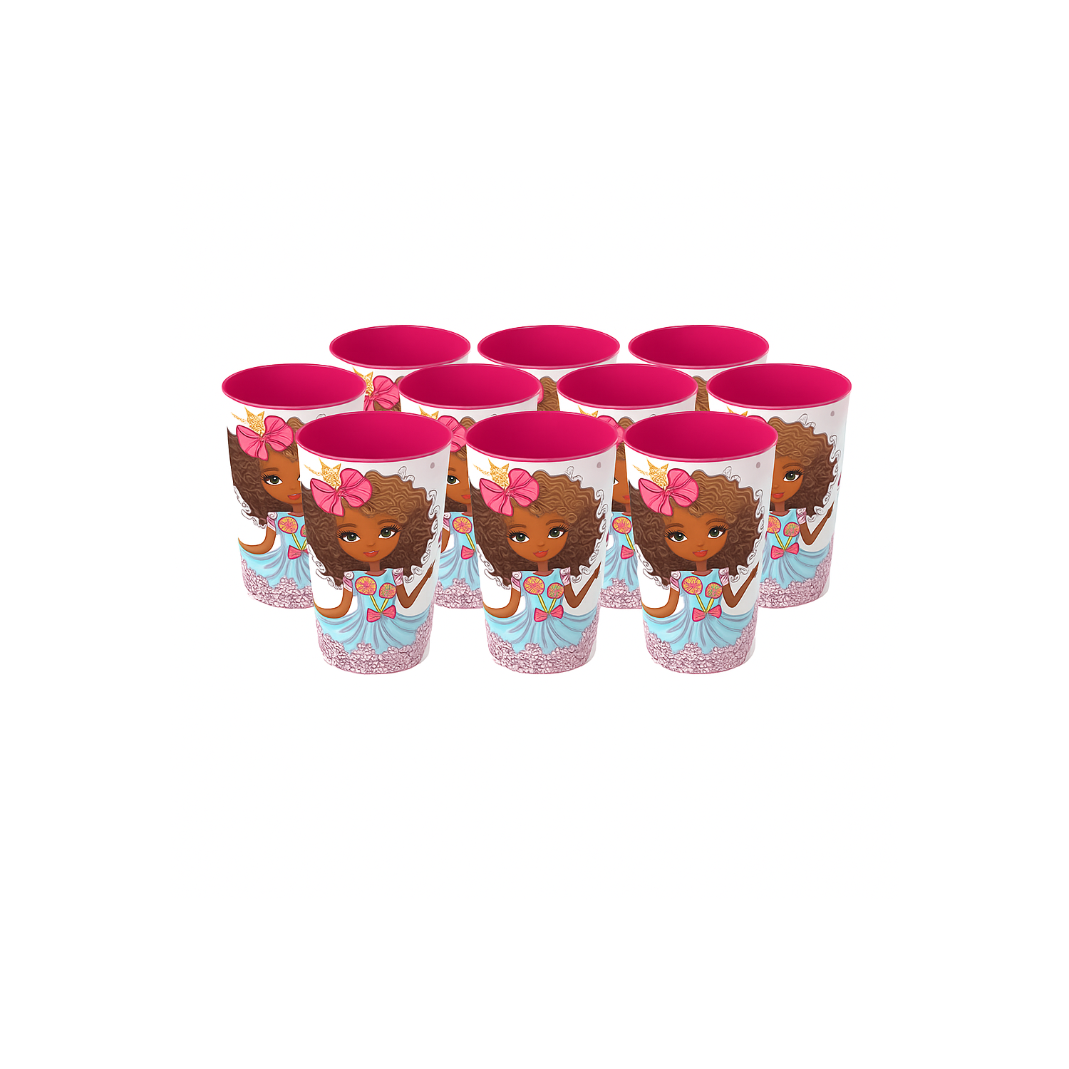 Kit 10 Copo Plástico Rosa Power Girls 320ml Plasvale Livre BPA