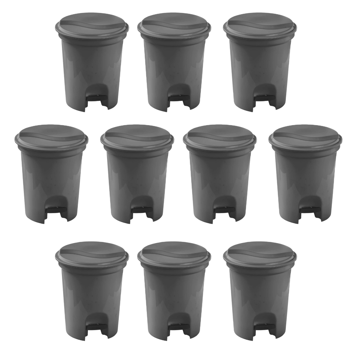Kit 10 Lixeira Com Pedal 6,5 Litros Cinza Plasvale