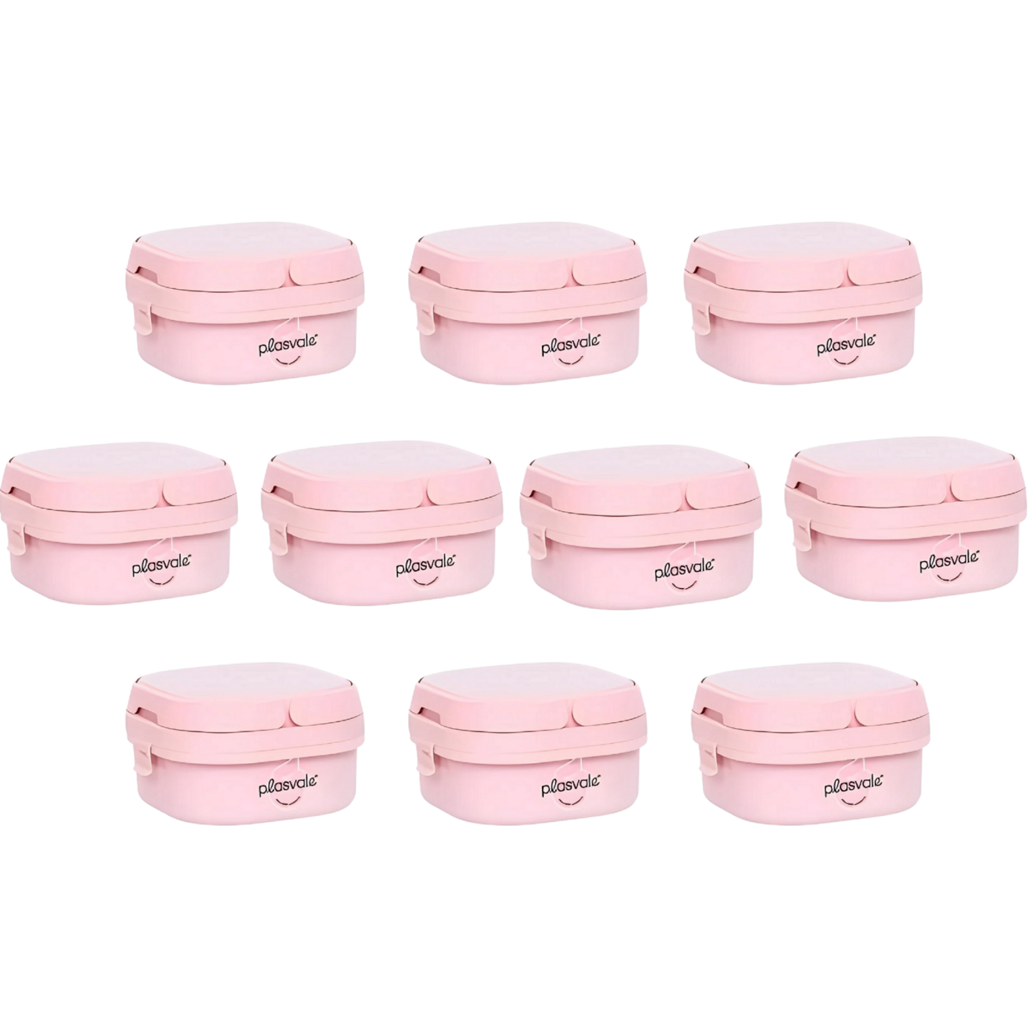 Kit 10 Pote de Marmita c/ 2 Compart. Plástico Livre BPA Rosa Plasvale