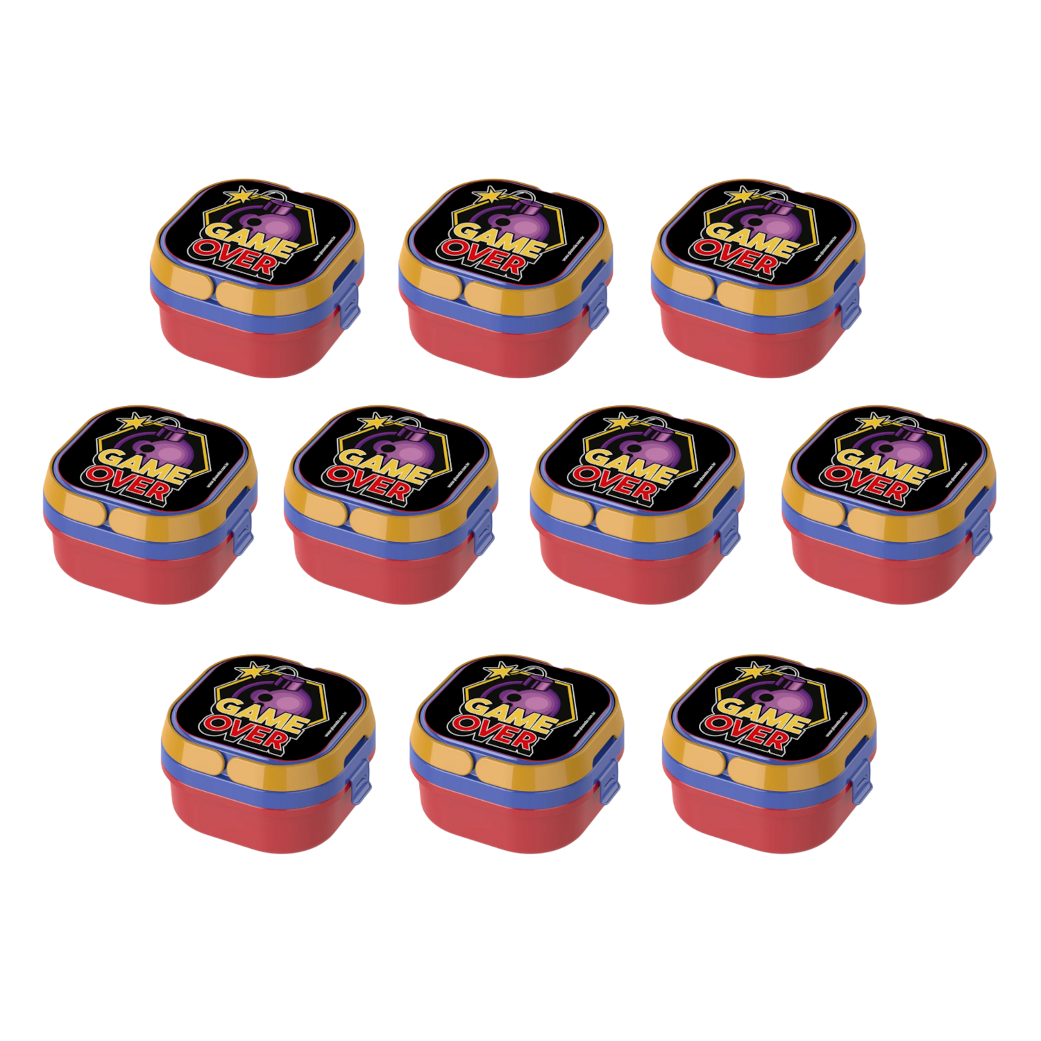 Kit 10 Pote de Marmita c/ 2 Compart. Plástico Livre BPA Vermelho Game Over Plasvale