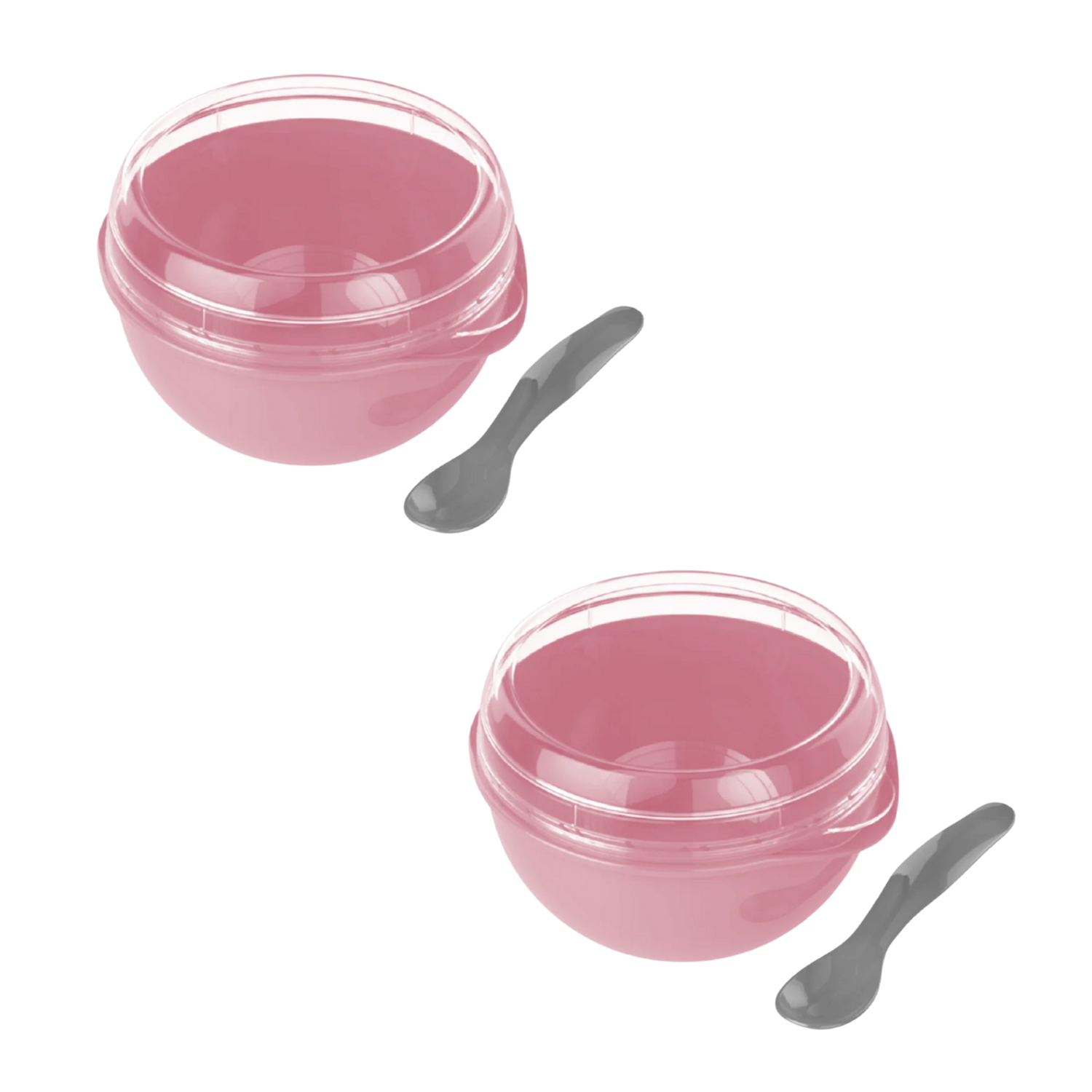 Kit 2 Bowl Com Tampa e Colher Plástica Rosa 500ml Livre de BPA Plasvale