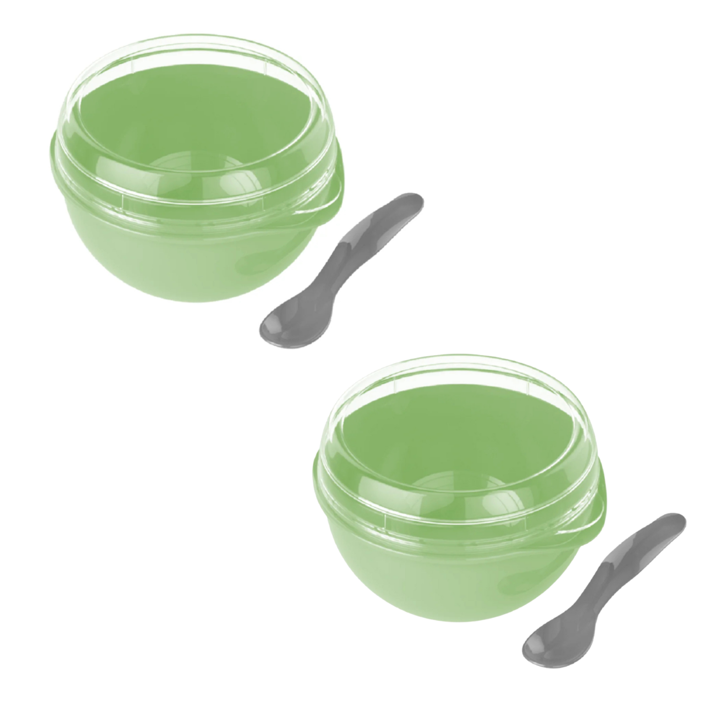 Kit 2 Bowl Com Tampa e Colher Plástica Verde 500ml Livre de BPA Plasvale