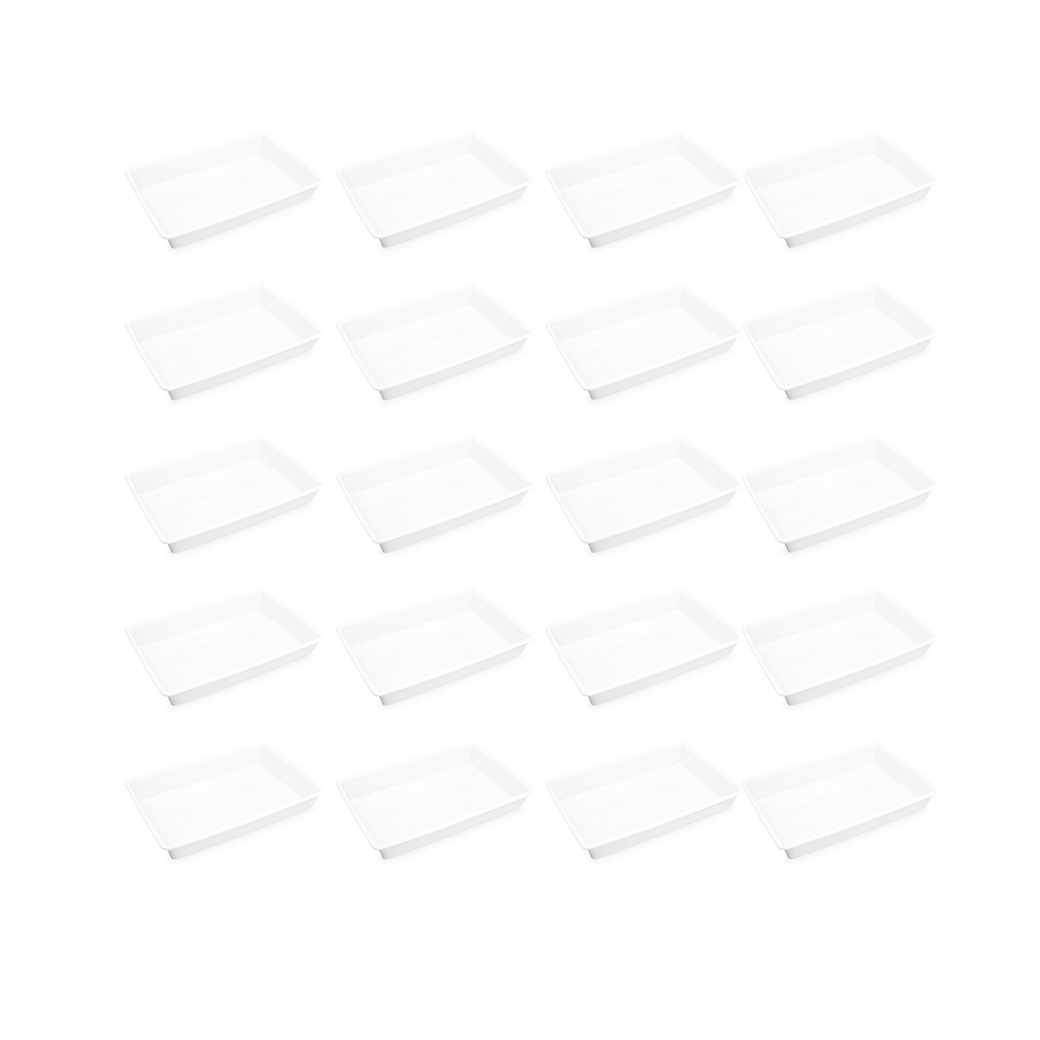 Kit 20 Bandeja Plástica 7 Litros Branca Retangular Plasvale