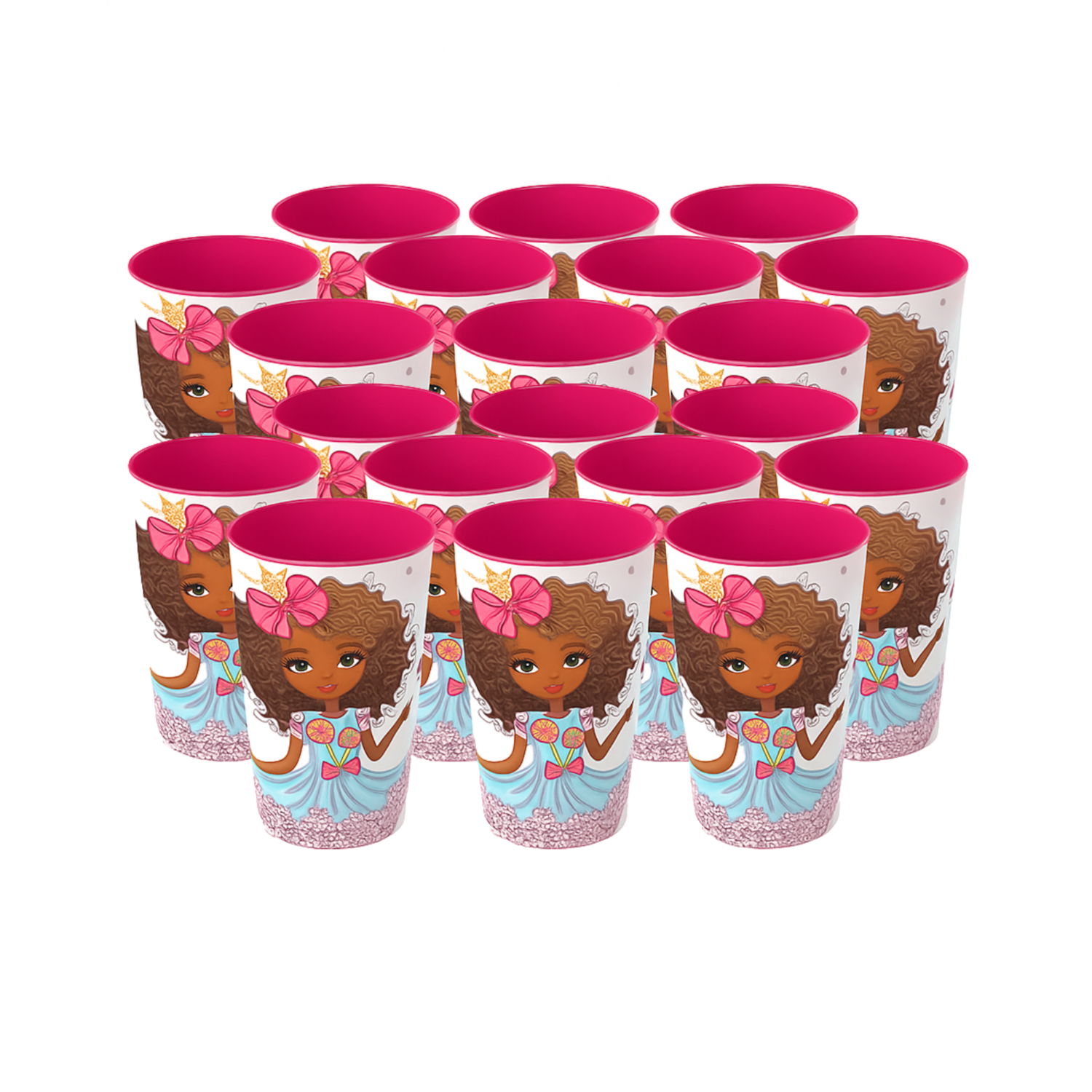 Kit 20 Copo Plástico Rosa Power Girls 320ml Plasvale Livre BPA