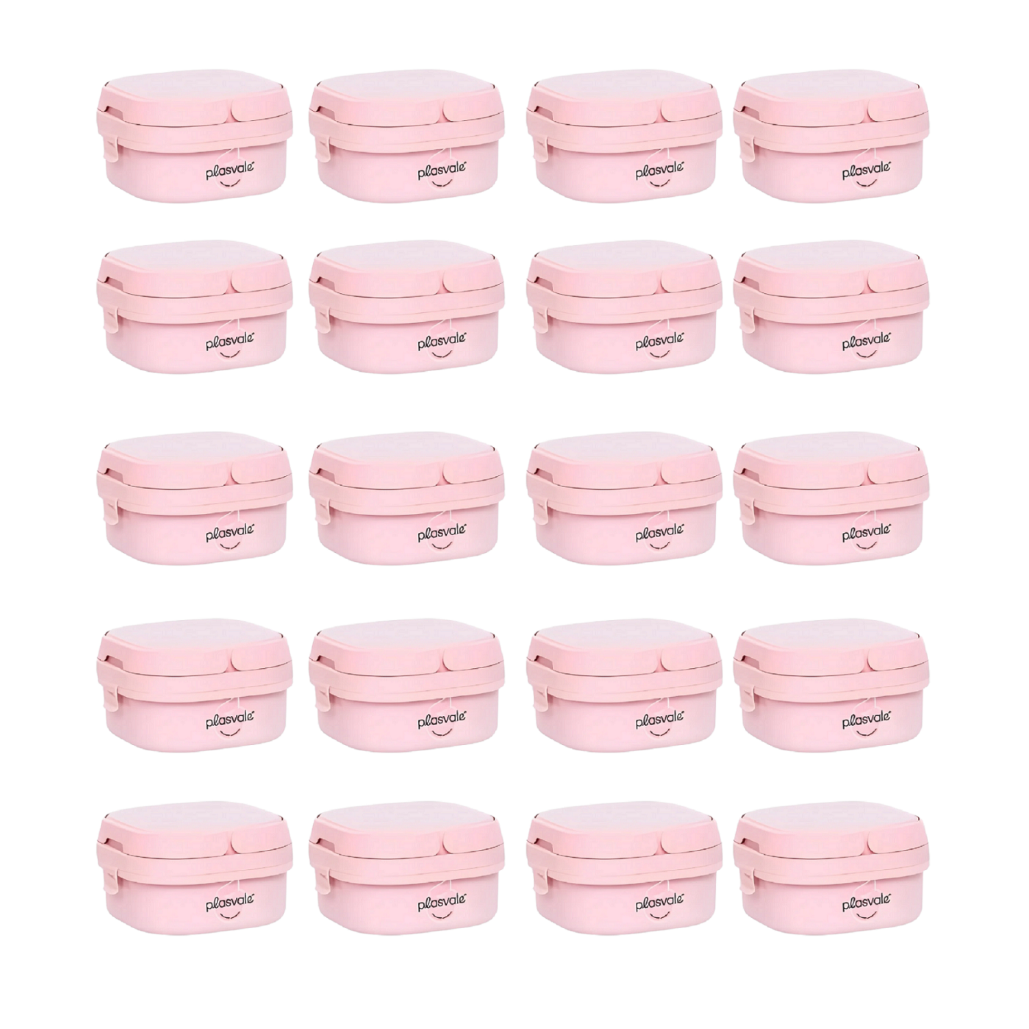 Kit 20 Pote de Marmita c/ 2 Compart. Plástico Livre BPA Rosa Plasvale