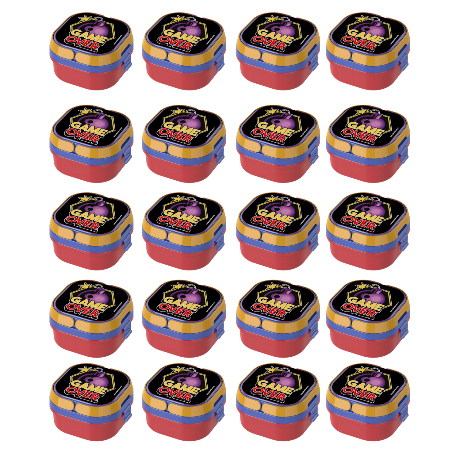 Kit 20 Pote de Marmita c/ 2 Compart. Plástico Livre BPA Vermelho Game Over Plasvale