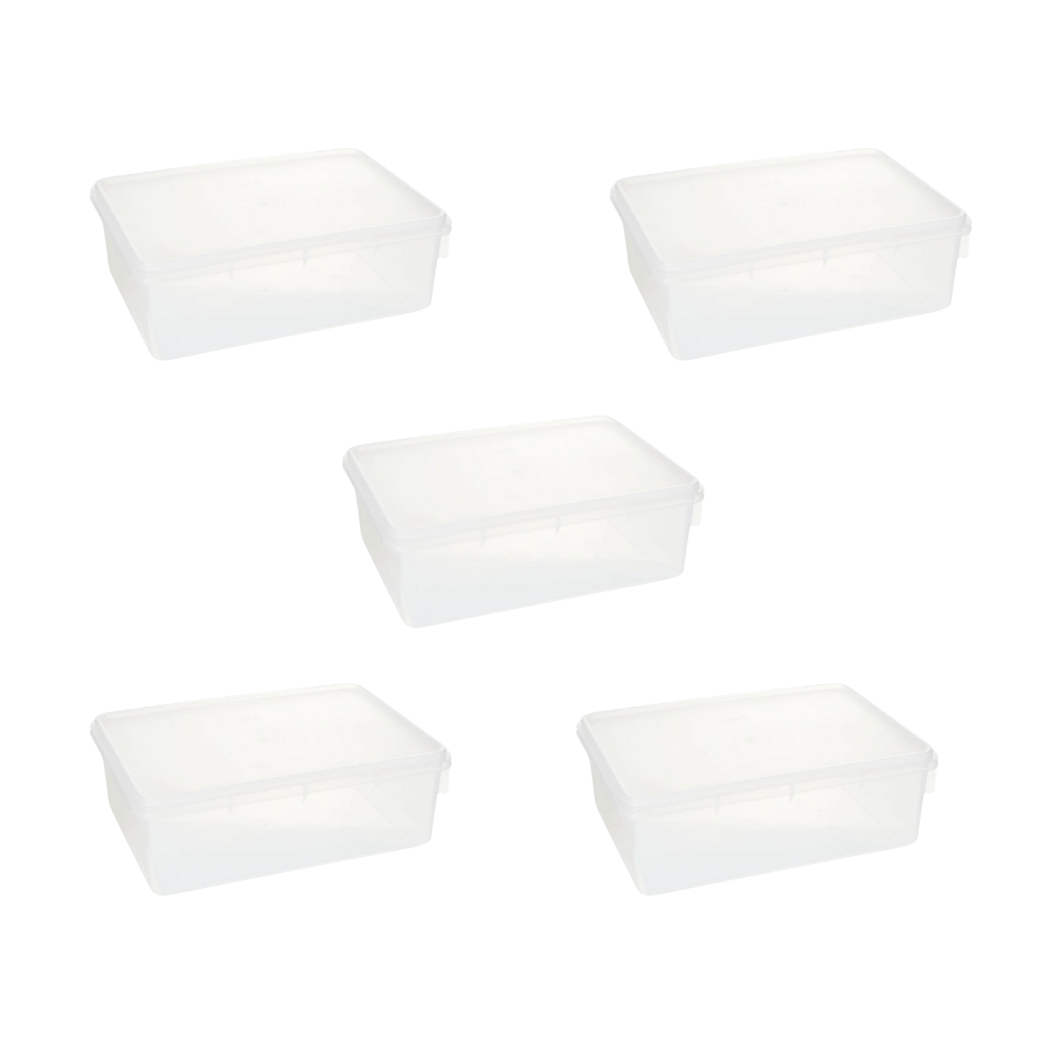 Kit 5 Caixa Plástica 3,5 Litros Transparente Retangular Plasvale Com Tampa