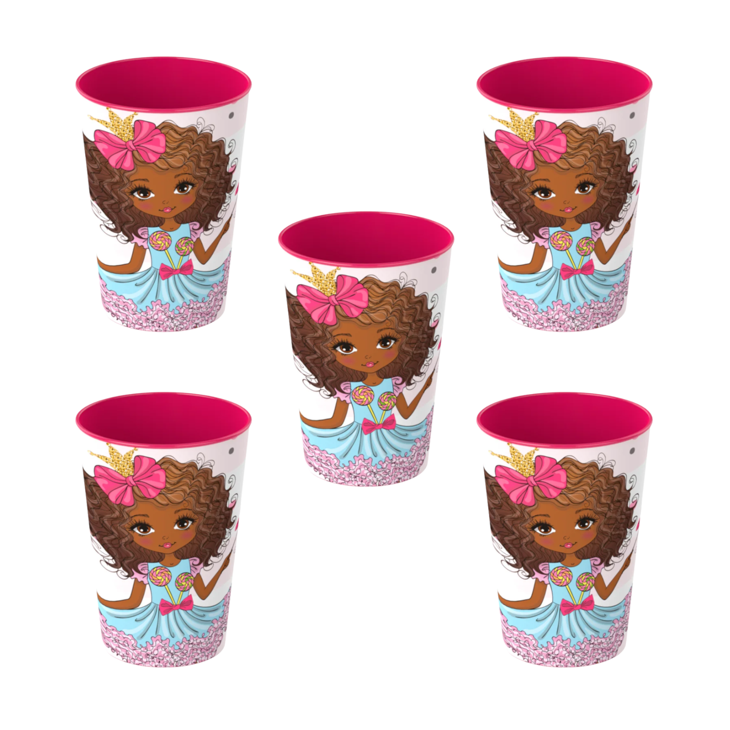 Kit 5 Copo Plástico Rosa Power Girls 320ml Plasvale Livre BPA