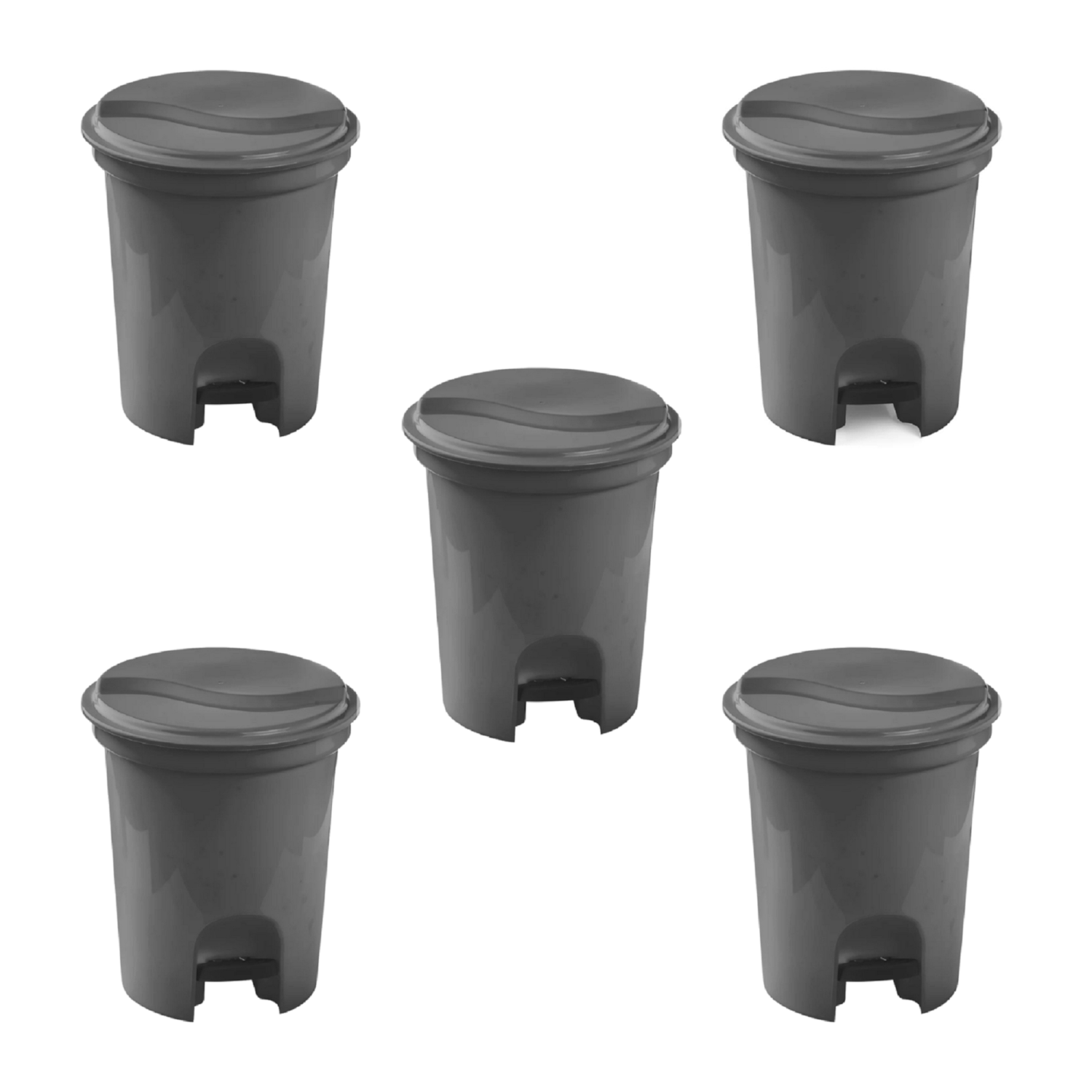 Kit 5 Lixeira Com Pedal 6,5 Litros Cinza Plasvale