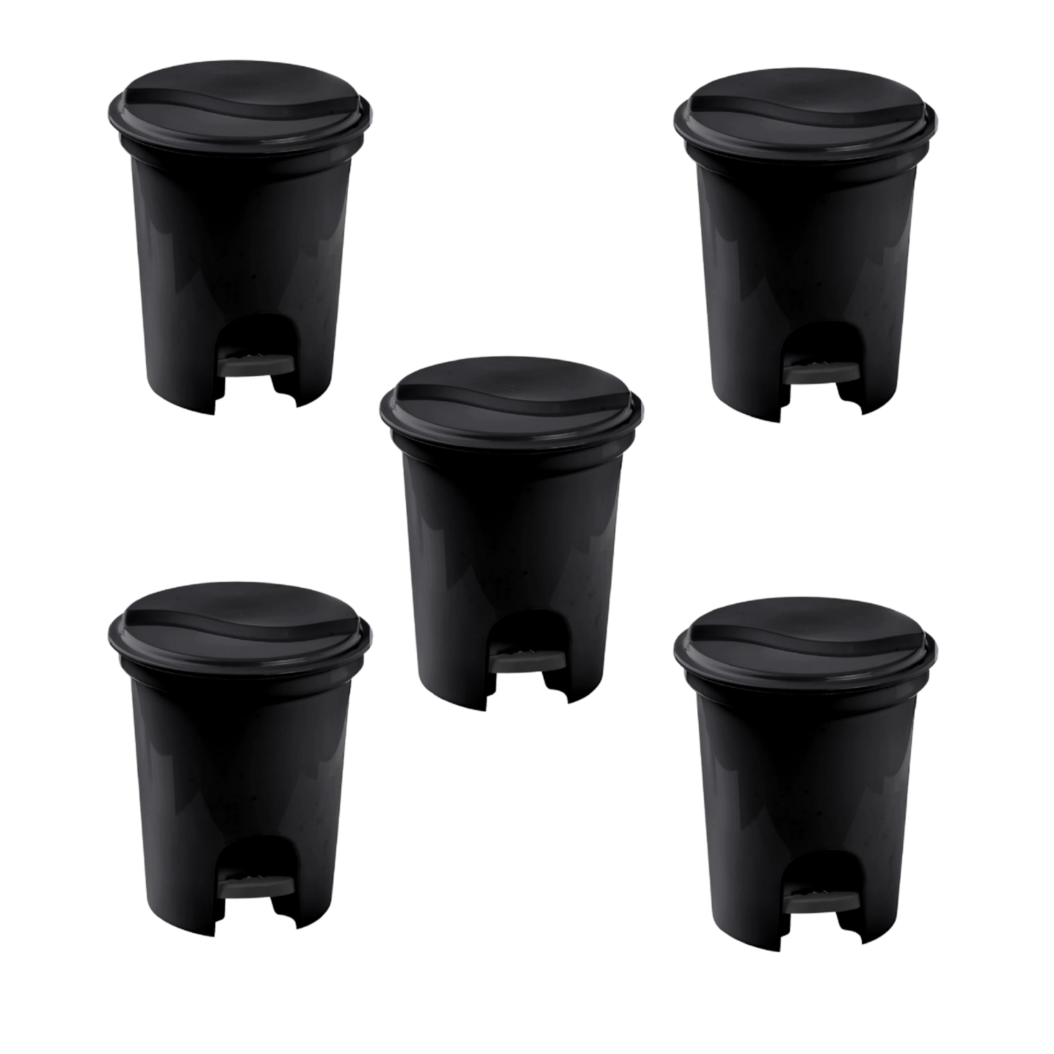 Kit 5 Lixeira Com Pedal 6,5 Litros Preta Plasvale