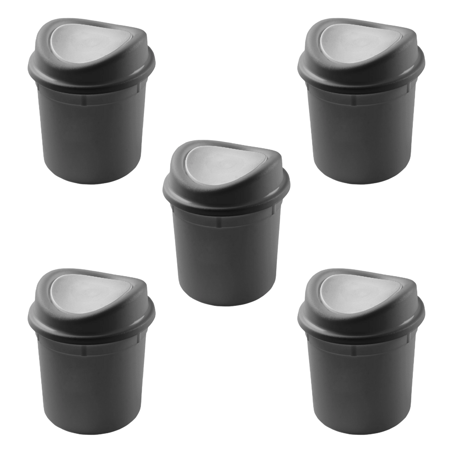 Kit 5 Lixeira para Pia 2,7 Litros Cinza Basculante Plasvale