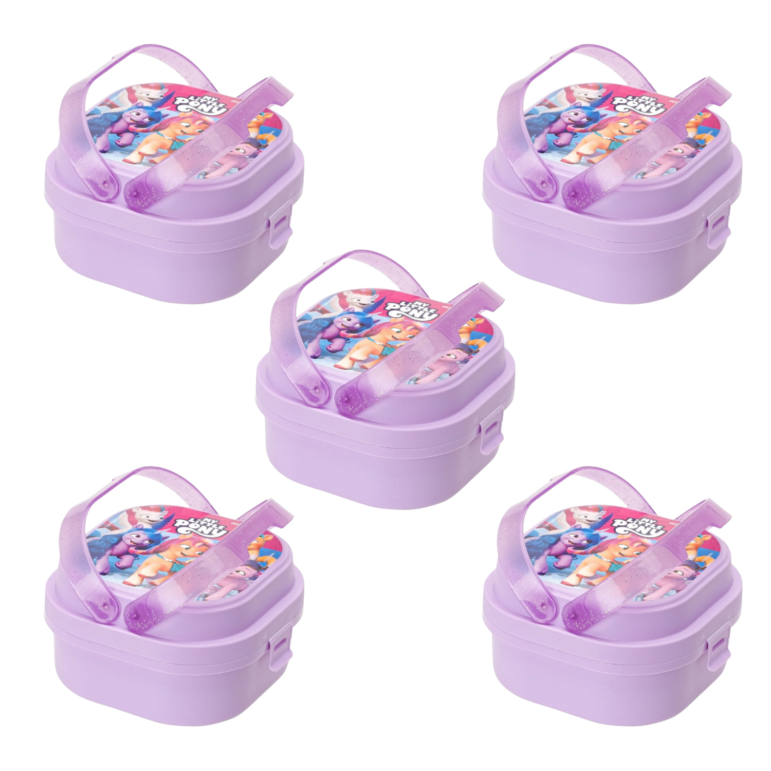 Kit 5 Pote de Marmita c/ 2 Compart. Plástico Livre BPA My Little Pony Plasvale