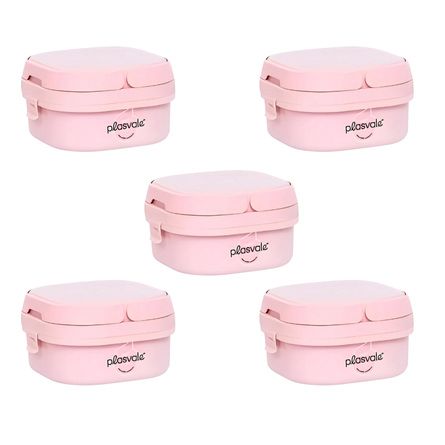 Kit 5 Pote de Marmita c/ 2 Compart. Plástico Livre BPA Rosa Plasvale