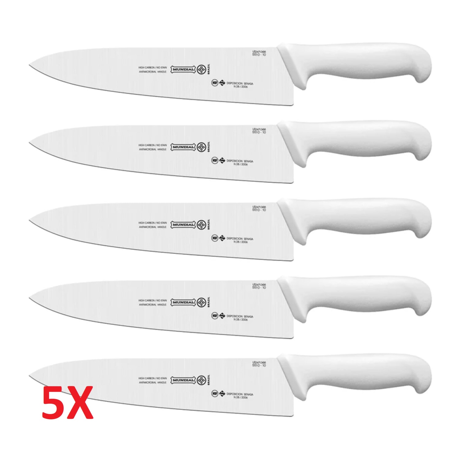 Kit com 5 Facas de Açougueiro Mundial Aço Inox 10