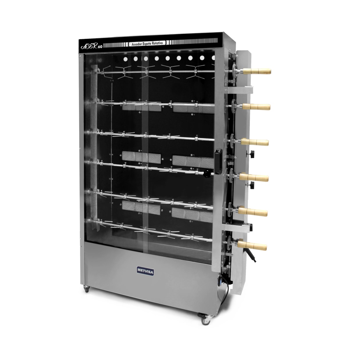 Máquina de assar frango a gás 6 Espeto 60Kg Metvisa - ASER60