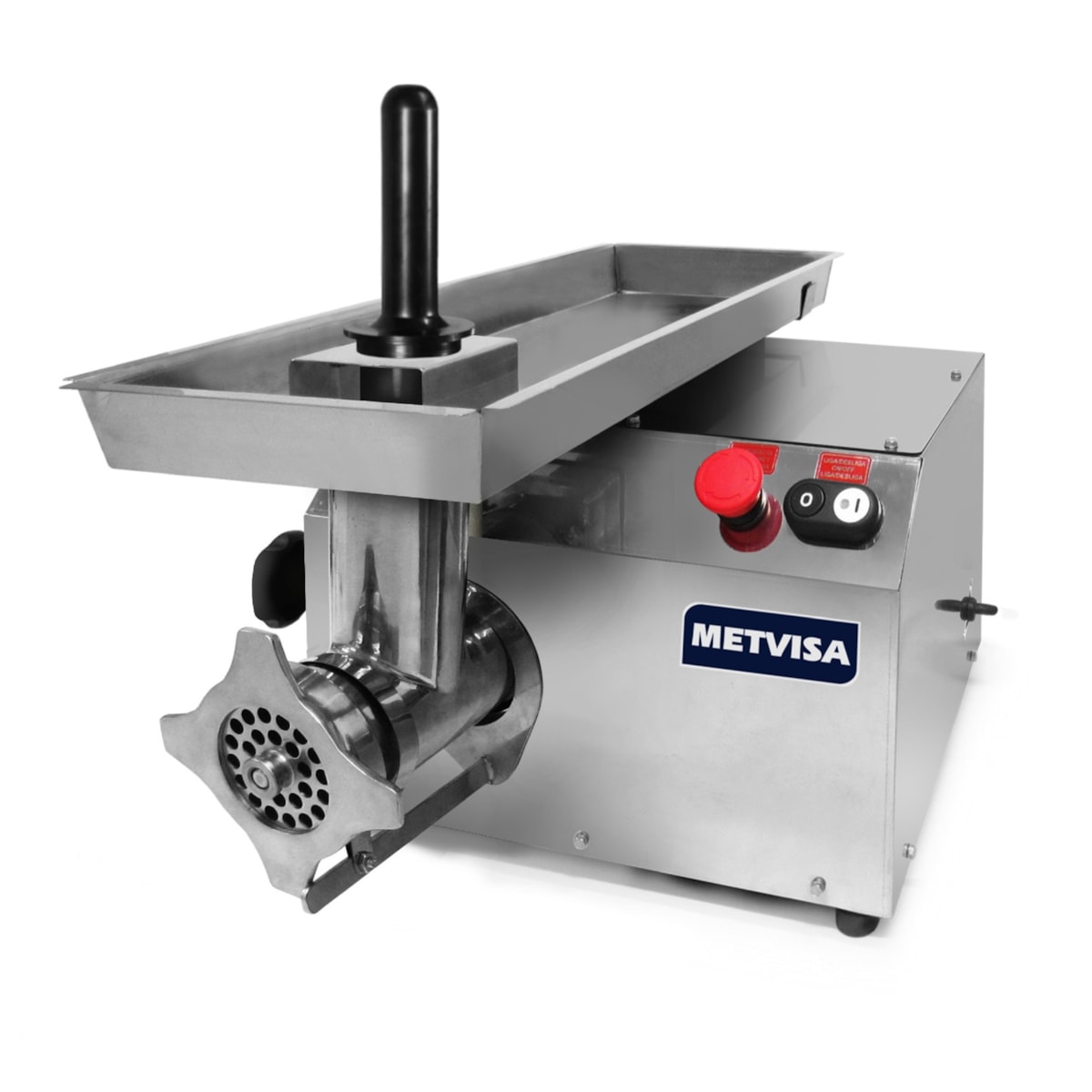 Moedor De Carne Metvisa Boca 10 em Inox Motor 0,5CV Gabinete em Inox Novo Modelo - PCI10L