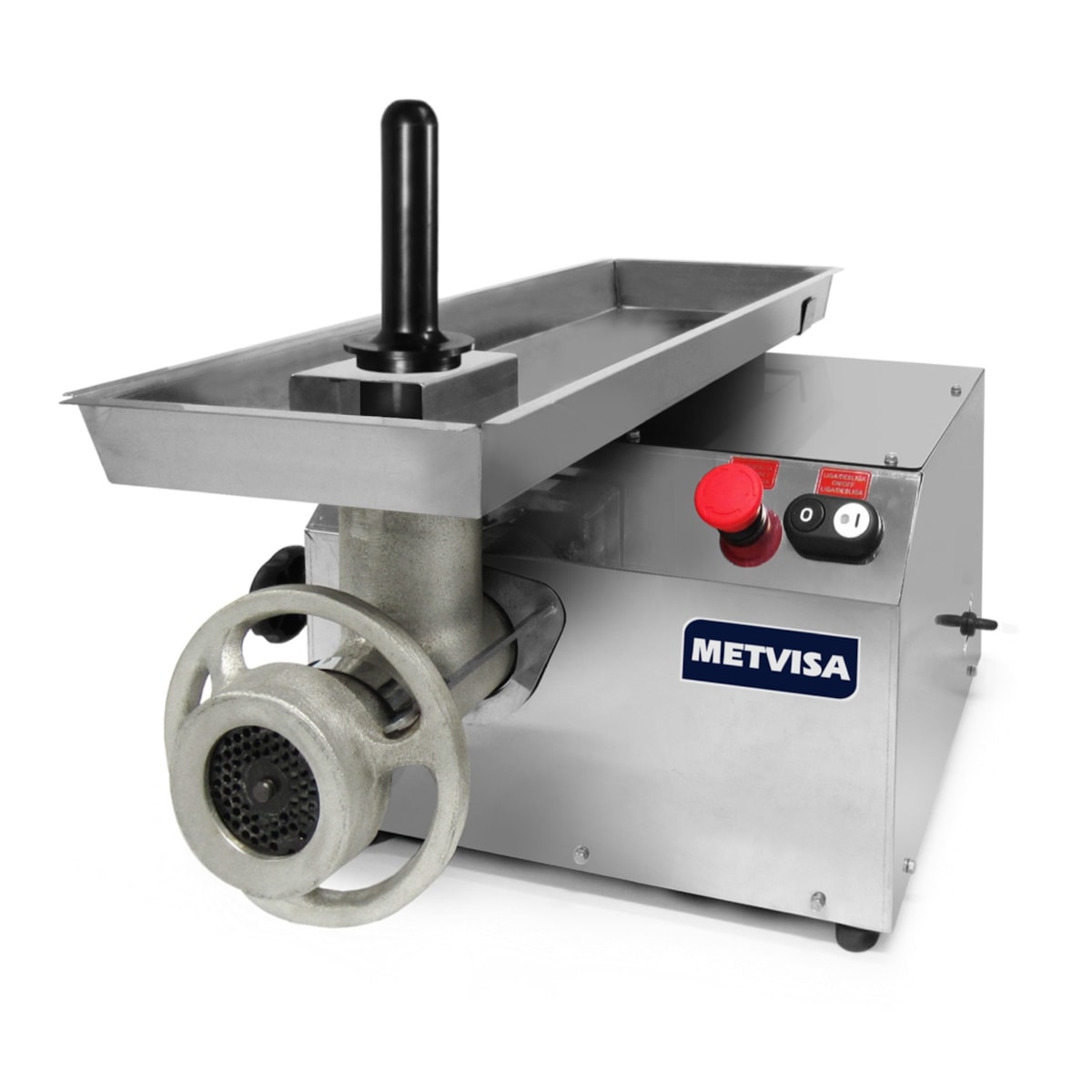 Moedor De Carne Metvisa Boca 10 Estanho Motor 0,5CV Gabinete em Inox Modelo Novo PCL10L