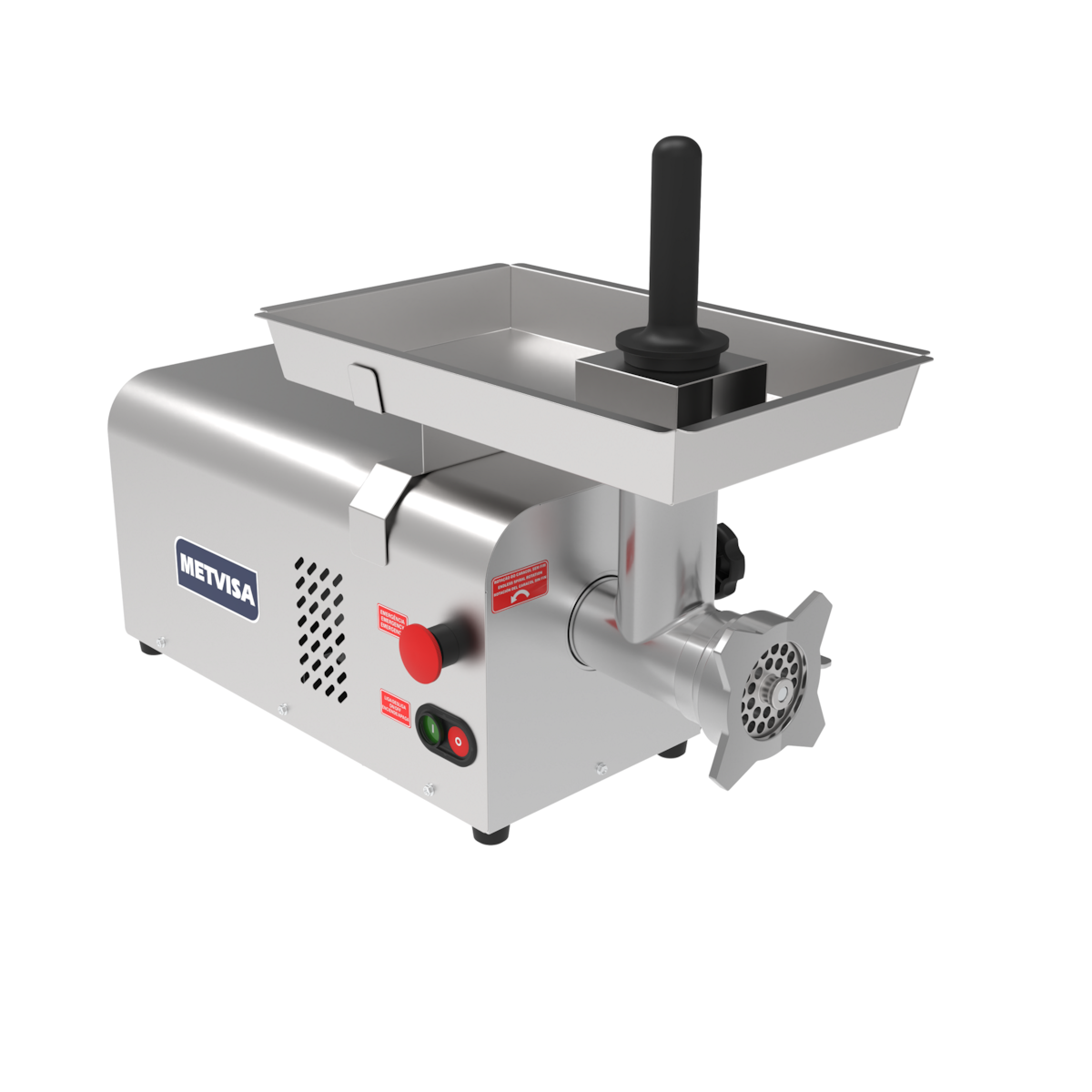 Moedor De Carnes Metvisa Boca 10 em Inox Motor 0,75CV Gabinete em Inox Pci10