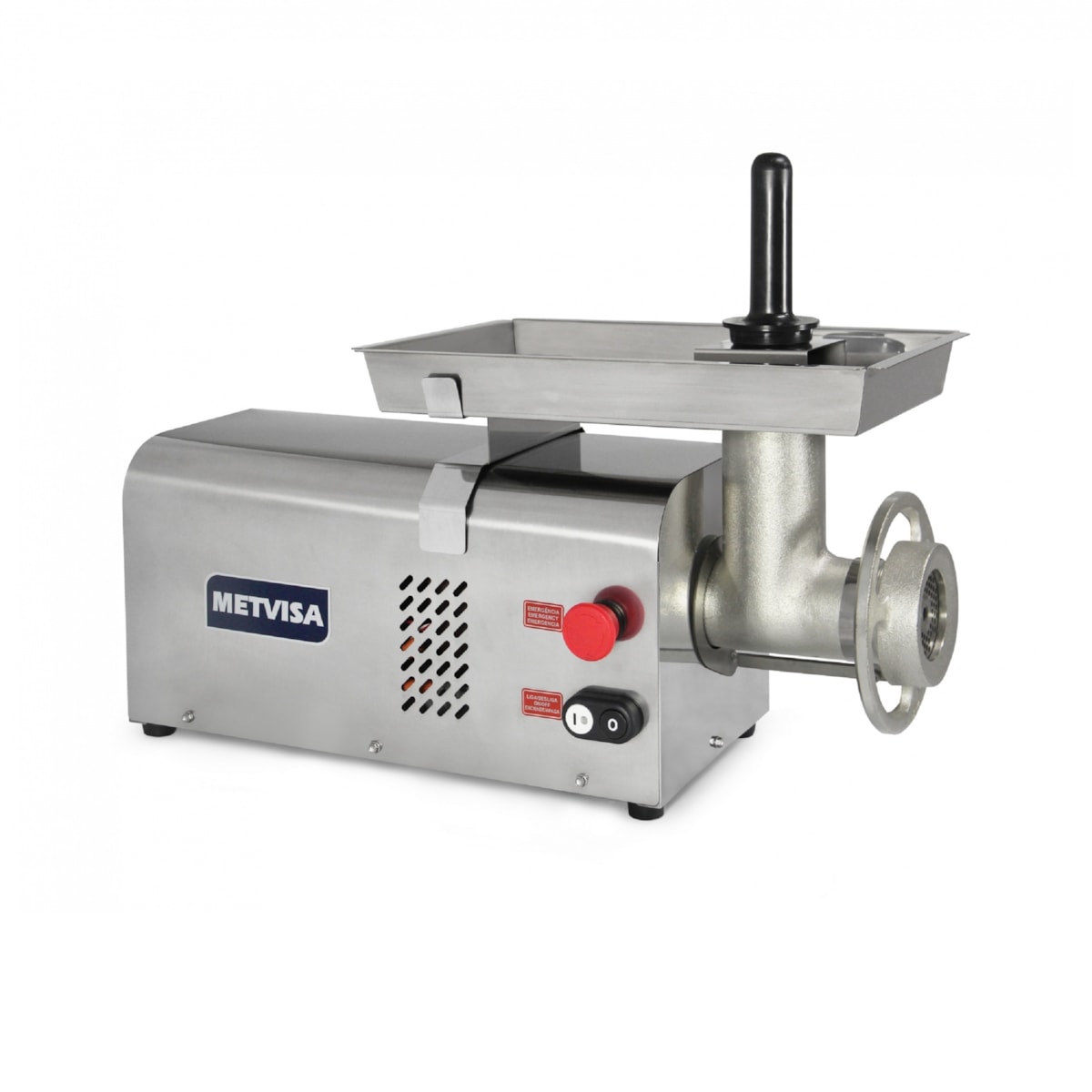 Moedor De Carnes Metvisa Boca 10 Estanho Motor 0,75CV Gabinete em Inox PCL10